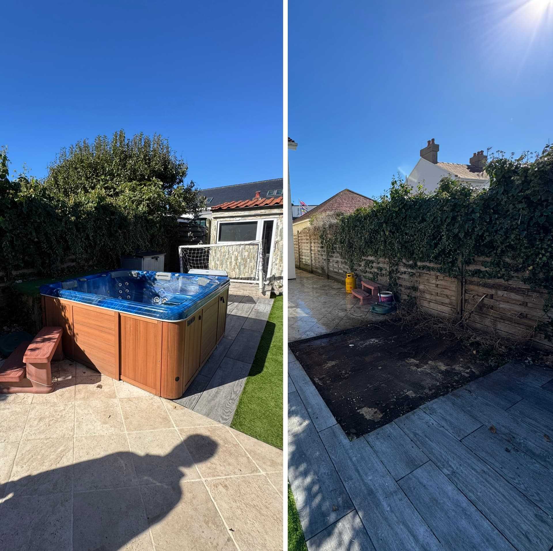 Garden and hot tub area clearance before and after